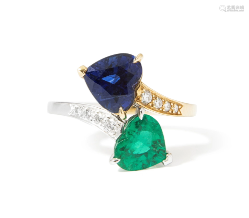 *Smaragd-Saphir-Brillant-Ring