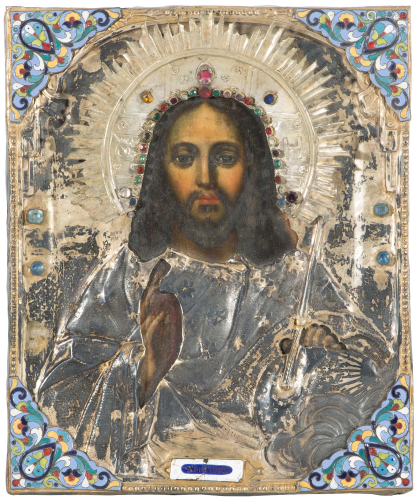 Christus Pantokrator mit vergoldetem Silberoklad
