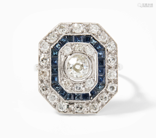 Art Déco Diamant-Saphir-Ring