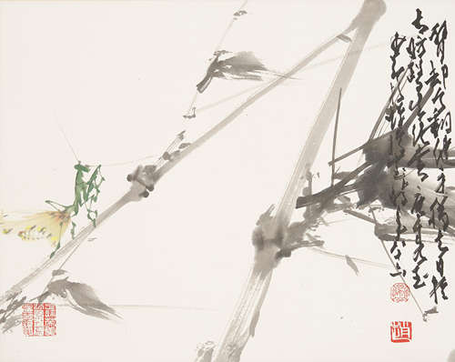 Zhao Shao'ang (1905-1998)  Mantis and Bamboo