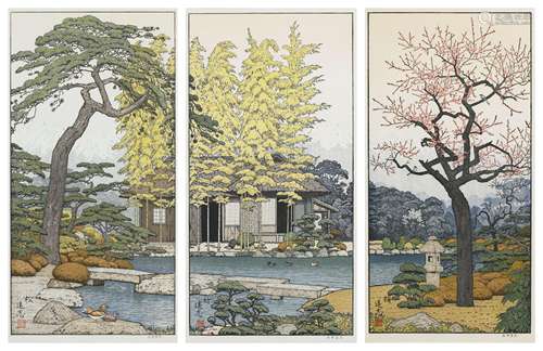 Toshi Yoshida (Japanese, 1911-1995)  The Garden of the Three Friends