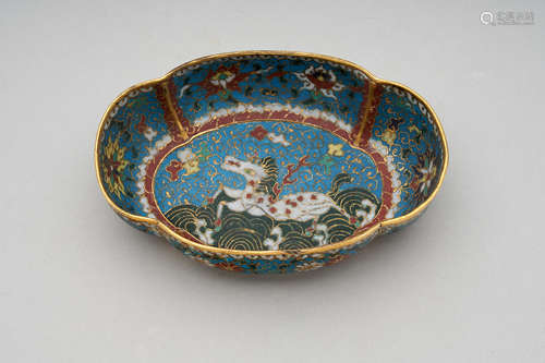 A cloisonné 'winged horse' lobed dish