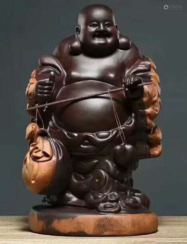 A HEITAN WOOD MAITREYA BUDDHA ORNAMENT