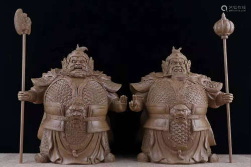 PAIR OF CHENXIANG WOOD CARVED FIGURE