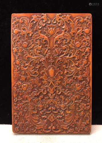 A SONGHUA STONE INK SLAB WITH FLOWER PATTERN