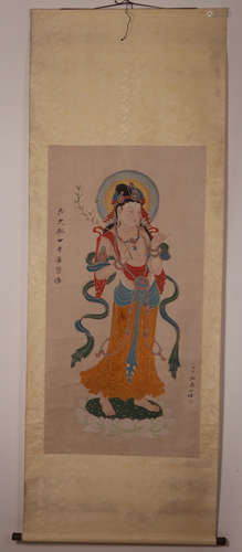 A GUANYIN PATTERN VERTICAL AXIS PAINTING