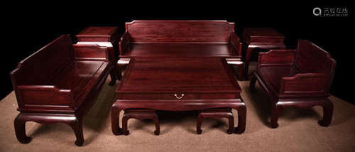 SET OF EIGHT XIAOYE ZITAN CARVED DESK