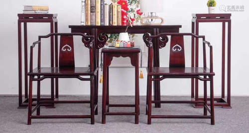 SET OF ZITAN WOOD TABLE&CHAIR