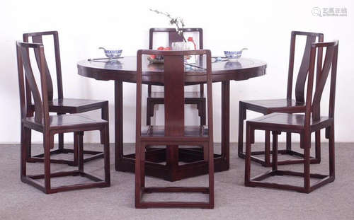 SET OF ZITAN WOOD TABLE&CHAIR