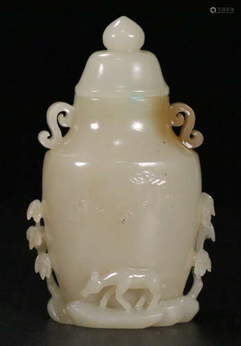 A HETIAN JADE CARVED EARS VASE