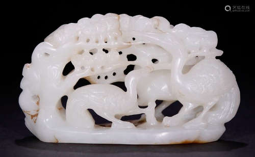 A HETIAN JADE CARVED CRANE AND PINE