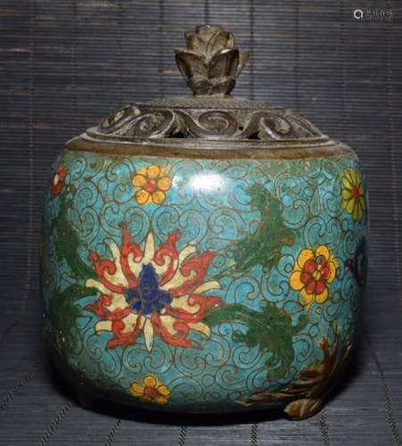 A CLOISONNE CENSER WITH FLOWER PATTERN