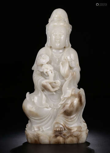 A HETIAN JADE CARVED RUYI GUANYIN BUDDHA