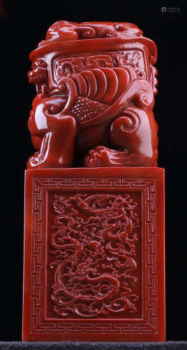A SOAPSTONE SEAL CARVED WITH AUSPICIOUS BEAST