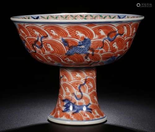 A RED&BLUE GLAZE BOWL WITH BEAST PATTERN