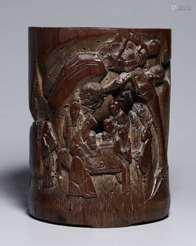 A BAMBOO BRUSH POT CARVED WITH STORY PATTERN