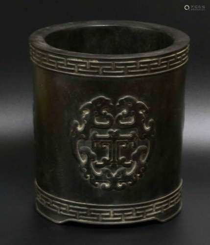 A XIAOYE ZITAN CARVED BRUSH POT