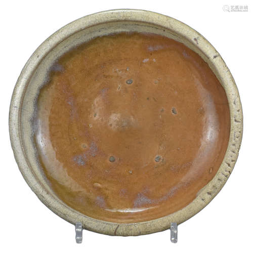 A Large Japanese Seto Ware Stoneware Dish - Edo Period