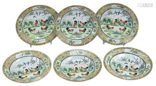 A group of Six Chinese Canton Famille Verte Dishes, 19th Century