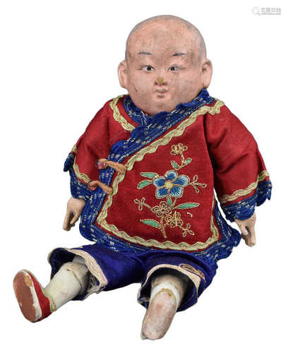 A Chinese Boy Doll With Orignal Clothing, 19th Century