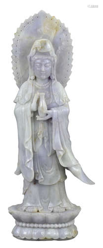 A Large Chinese Jadeite Figure of Guanyin