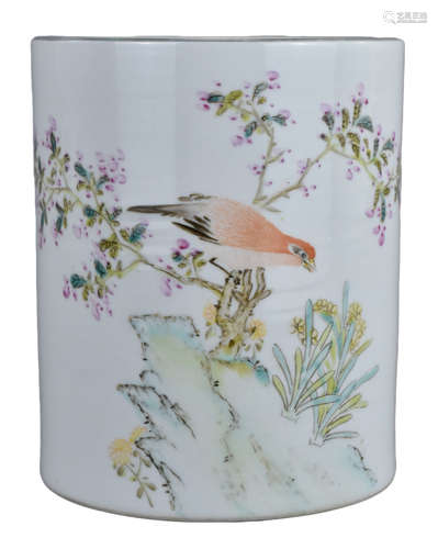 A Chinese Porcelain Brush Pot, Dated 1955