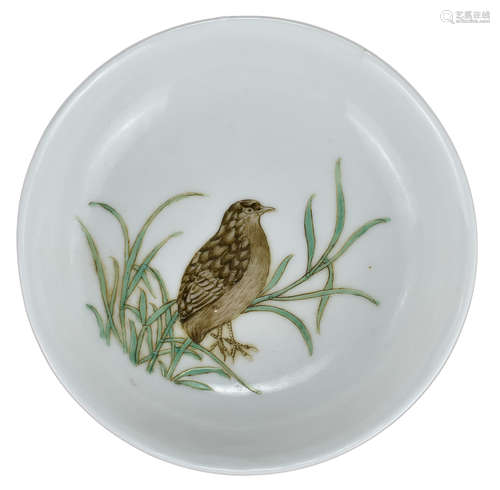 A Chinese Porcelain Quail Dish, Guangxu Mark