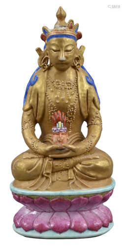 A Chinese Famille Rose Porcelain Figure of Buddha Amitayus