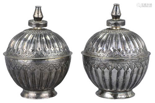 A Fine Pair of Chinese Straits Silver Covered Boxes 19th Century, H.G.Beasley Collection