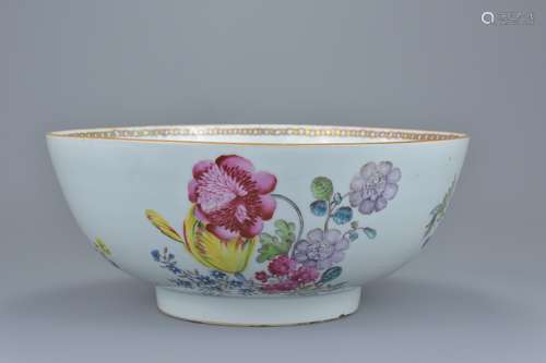 A Large Chinese 18th Century Famille Rose Porcelain Punch Bowl