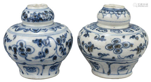 Two Chinese / Vietnamese Blue & White Porcelain Jars, 15th Century