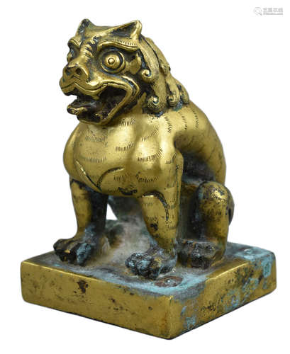 A Chinese Gilt Bronze Mythical Beast Seal