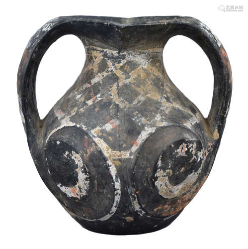 A Chinese Han Dynasty Black Pottery Amphora with Painted Decoration