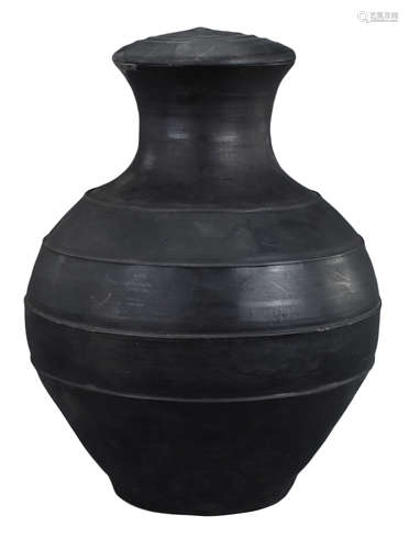 A Large Chinese Warring States (475 – 221 BC) Burnished Pottery Hu Jar & Cover