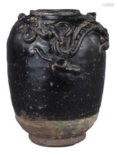 A Chinese Song Dynasty Stoneware Jar with Dragon Chasing Pearl