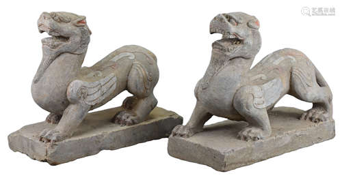 A Large Pair of Chinese Grey Stone figures of Pixiu