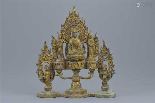 A Chinese Gilt Bronze Shrine of Buddha and Followers