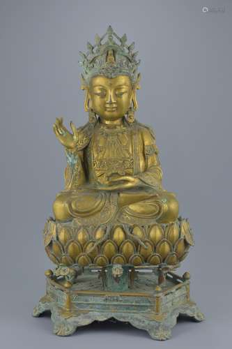 A Large Chinese Gilt Bronze Figure of Guanyin