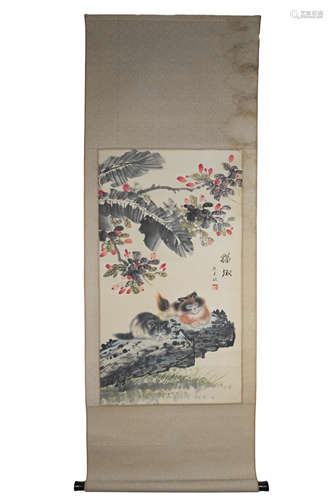 A Chinese Watercolour Painting of two cats