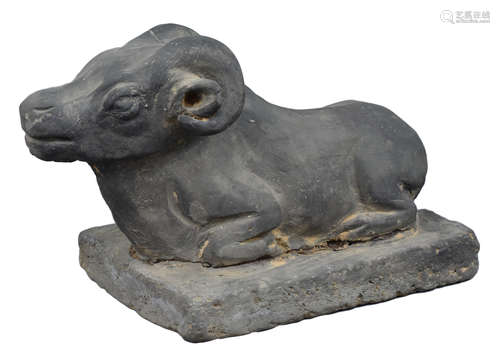 A Black Pottery Recumbant Bull / Ox, Yuan Dynasty