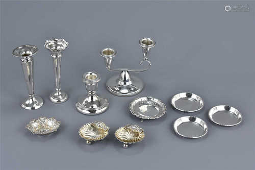 A group of seven English Sterling silver items and other salts and dishes