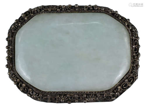 A Chinese Early 20th Century White Metal and Jade Clip