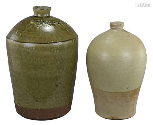 Two Large English 19th Century Stoneware Wine Jars, Hawes, Yorkshire