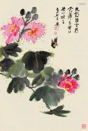 谢稚柳 芙蓉花 纸本 镜片