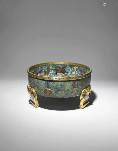 *A LARGE CHINESE CLOISONNE CIRCULAR BASIN QIANLONG 1736-95 With shou characters above lotus blooms