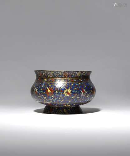 A CHINESE CLOISONNE 'LOTUS' INCENSE BURNER MING DYNASTY The bombι-shaped body decorated with