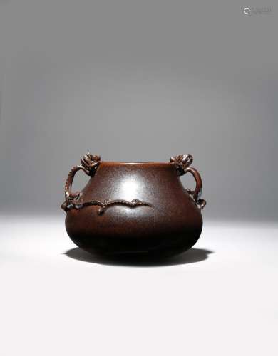 A CHINESE IRON-RUST GLAZED 'DRAGON' VASE QIANLONG 1736-95 The squat pear-shaped body covered all