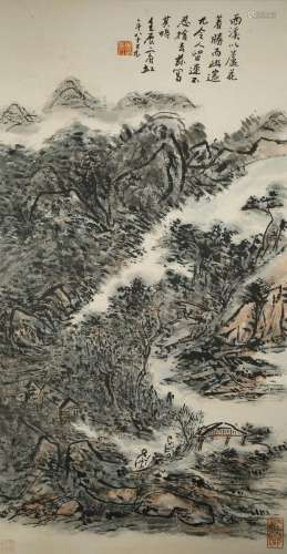 HUANG BINHONG (1865-1955) LANDSCAPE OF XIXI A Chinese scroll painting, ink and colour on paper,