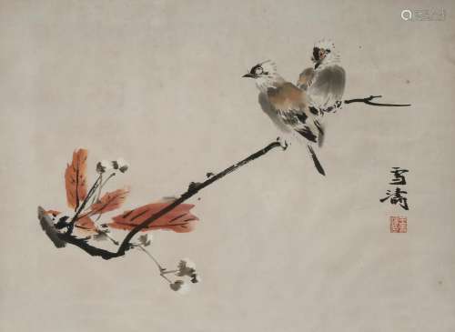 WANG XUETAO (1903-82) PIED WAGTAIL A Chinese painting, ink and colour on paper, signed Xuetao,
