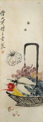 QI BAISHI (1864-1957) FRUIT AND VEGETABLES A Chinese painting, ink and colour on paper, inscribed